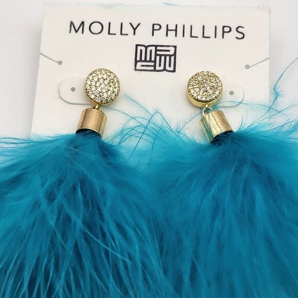 NWT Molly Phillips Blue Feather Earrings - Picture 3 of 4